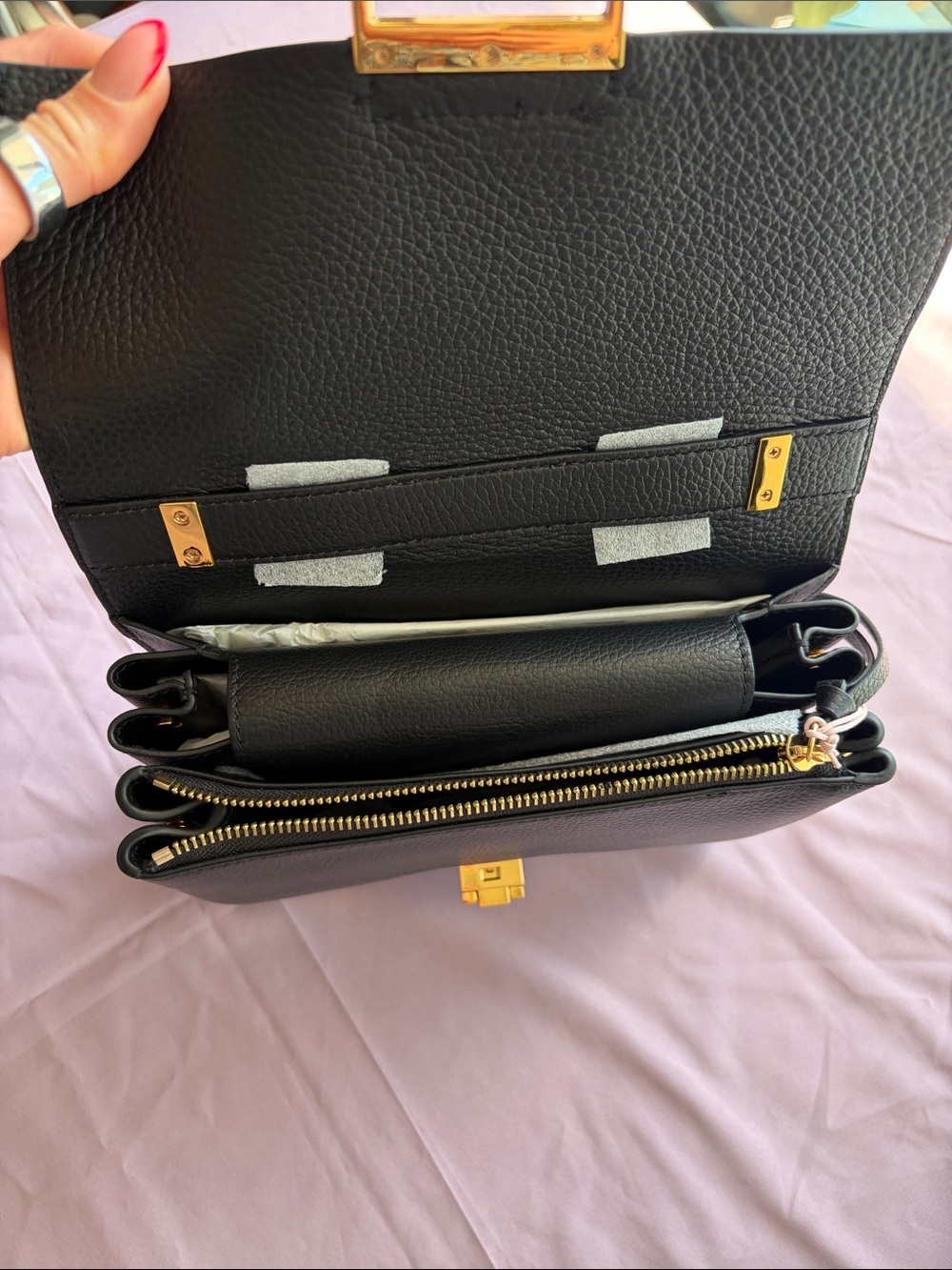 Coccinelle Black Pebble Leather Crossbody Bag with Gold Buckle - Picture 7 of 13